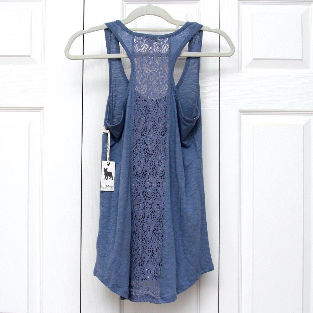 P.J. Salvage Demin Crochet Inset Tank Women's Size S Color Denim NWT‎